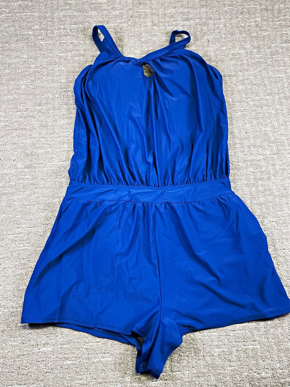 Bloomchic Womens Plus 18-20 Blue Solid Strappy Swimsuit swim Romper One-Piece